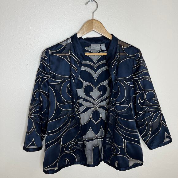 Chico's Traveler Black Sheer Embroidered Open Jacket Size 1 Medium - Picture 1 of 8